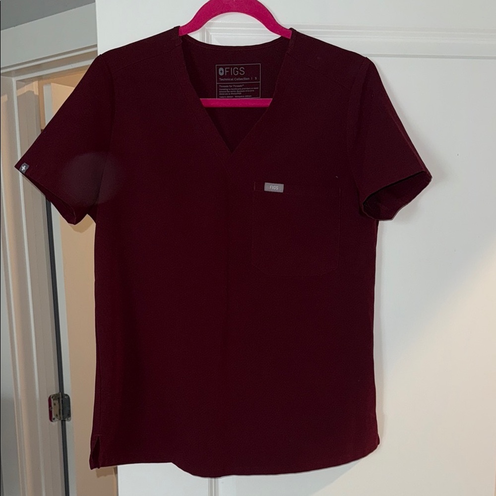 Figs Maroon Short Sleeve Blouse